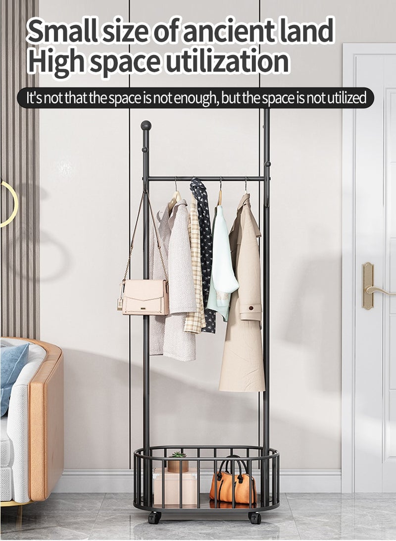 BEIRUI Rolling Metal Clothes Rack, Metal Clothes Rack with Wheels and Storage Basket, Branch Shape Hooks, Suitable for Hanging Clothes, Hats and Handbags in Living Room, Bedroom 60cm - Image 2